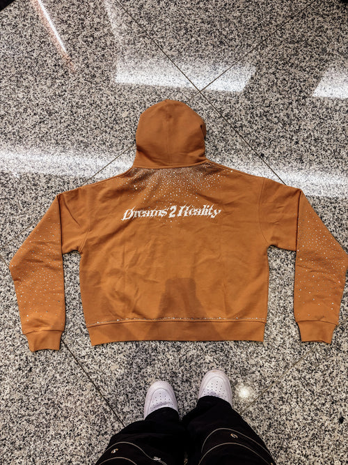Brown rhinestone “Dreams 2 Reality” hoodie