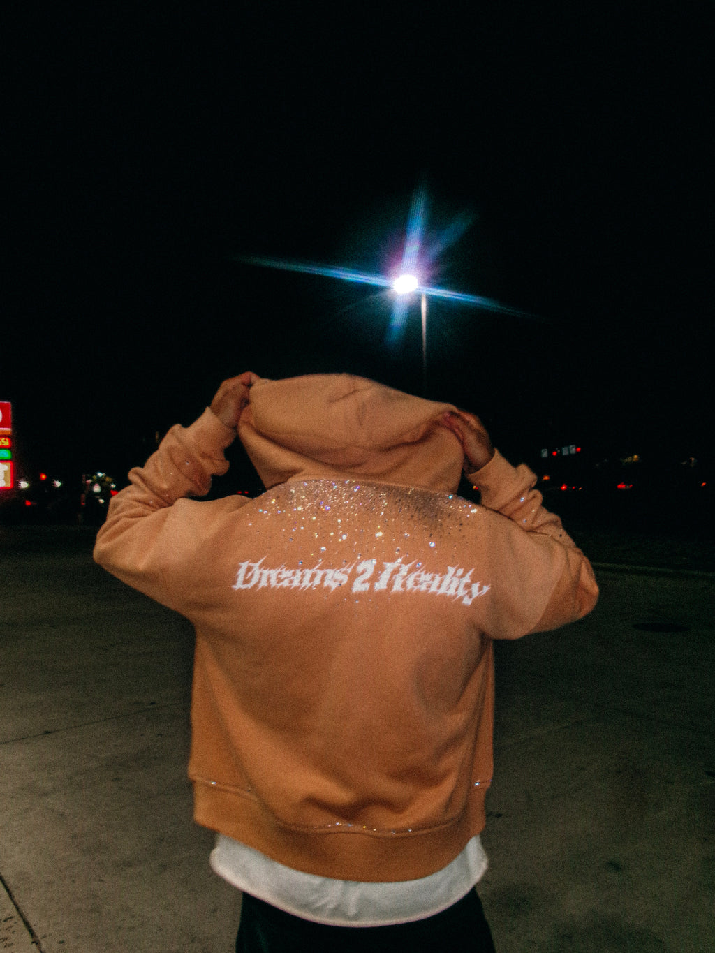 Brown rhinestone “Dreams 2 Reality” hoodie