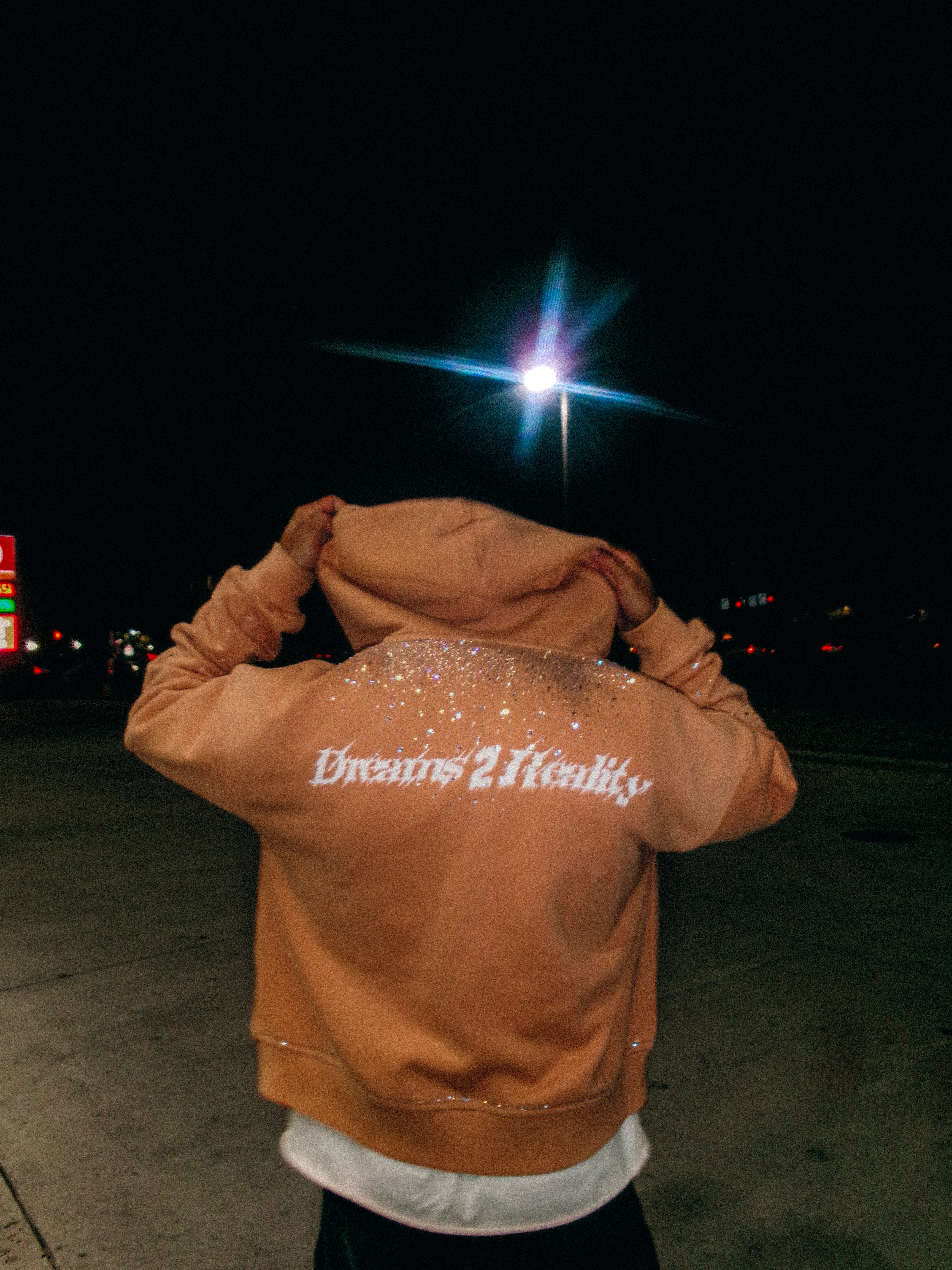 Brown rhinestone “Dreams 2 Reality” hoodie